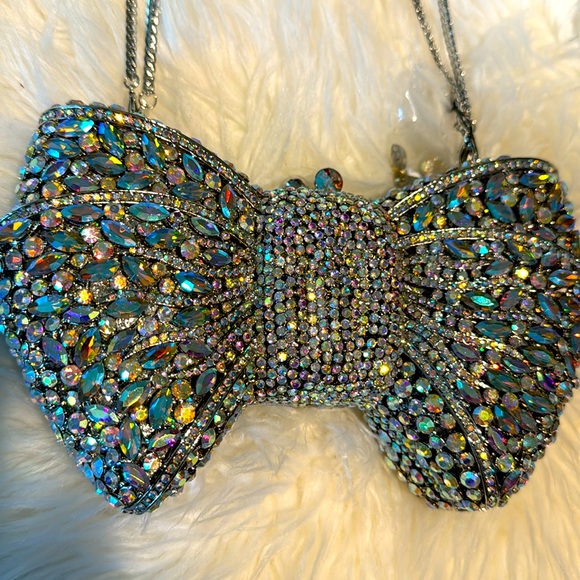 Crystal Rhinestone Bow Clutch Handbag NEW in Box